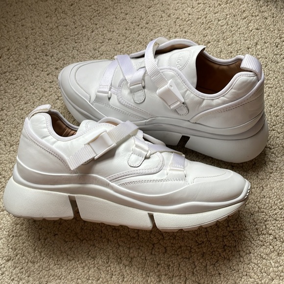Chloe Sonnie Leather White Sneakers - Picture 15 of 16